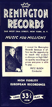 Earliest Remington Record Catalog with conductor Fritz Busch