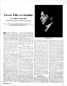 Enesco Talks on Menuhin - Etude Magazine