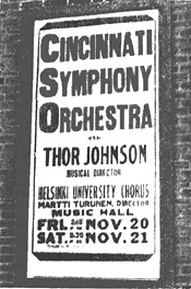 Poster announcing the performances of the Helsinky University Chorus with the Cincinnati Symphony.